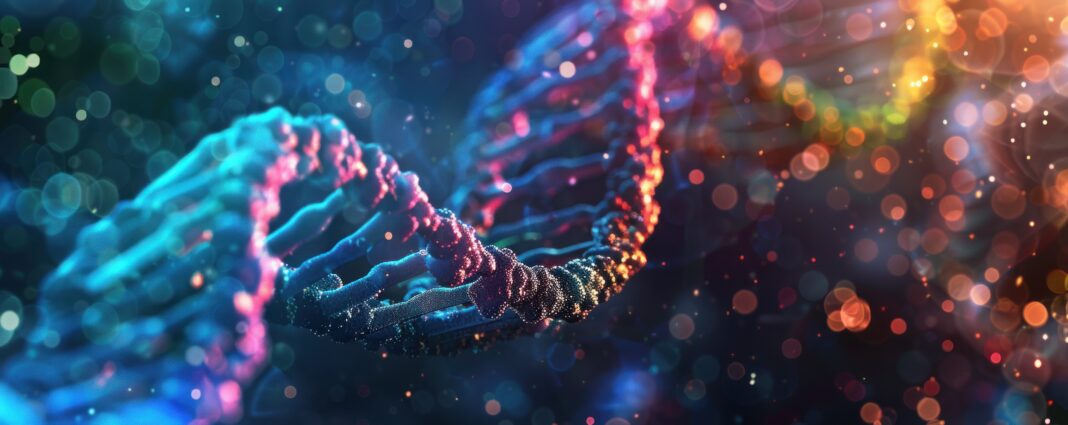 Symbolbild. "Color gradient of human DNA molecule strands on colorful abstract background, Intricate helix structure of DNA with crystalline detail Generated with KI". Copyright: Anzhela - stock.adobe.com