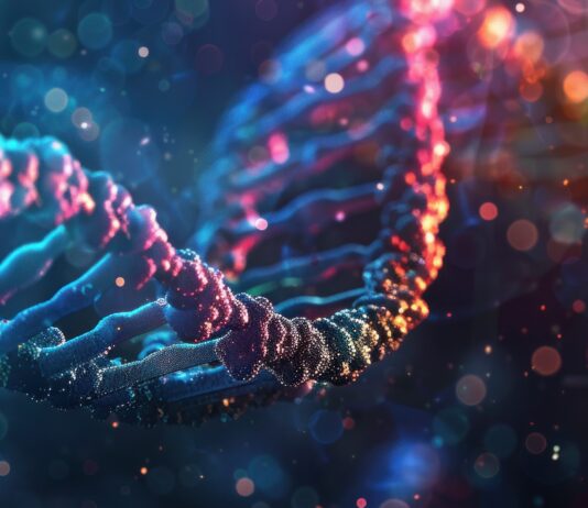 Symbolbild. "Color gradient of human DNA molecule strands on colorful abstract background, Intricate helix structure of DNA with crystalline detail Generated with KI". Copyright: Anzhela - stock.adobe.com