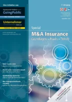 Anzeige für die Sonderausgabe der Zeitschrift „M&A Insurance“ mit blauem Design, Logos, Themen wie „M&A Trends 2025“ und Veranstaltungshinweis „5. M&A Insurance Summer Forum, Frankfurt, 2. September 2024“.