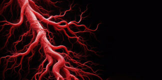 Symbolbild Arterie (red Arteriography, Radiographic examination of blood vessels using a contrast dye injected into the arteries background.) Copyright: Ольга Лукьяненко - stock.adobe.com