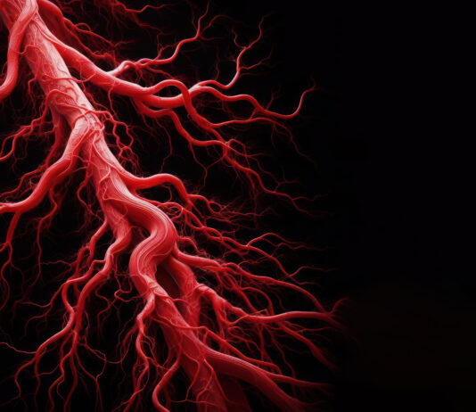 Symbolbild Arterie (red Arteriography, Radiographic examination of blood vessels using a contrast dye injected into the arteries background.) Copyright: Ольга Лукьяненко - stock.adobe.com