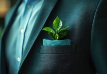 Symbolbild "Businessman in suit with green plant in pocket representing sustainable entrepreneurship and eco-friendly business practices." Copyright: ArtificialHorizons - stock.adobe.com