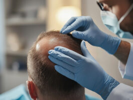 Symbolbild: Doctor examining patient scalp for hair loss treatment. Copyright: ЮРИЙ ПОЗДНИКОВ. Generiert mit KI. stock.adobe.com